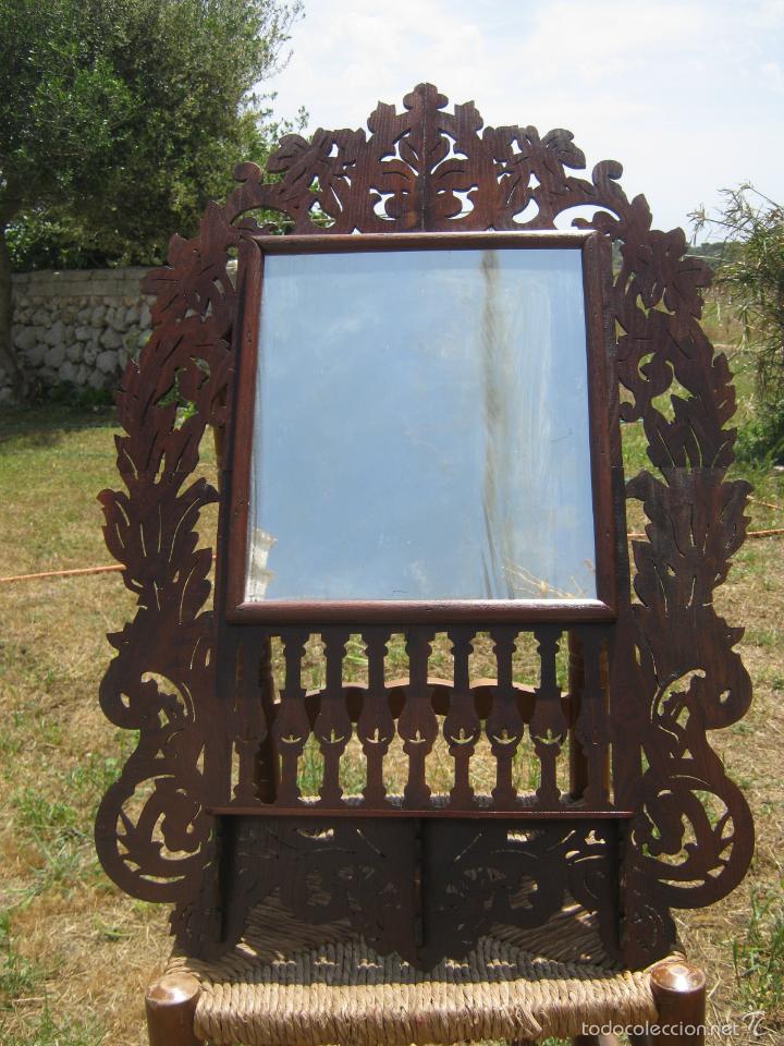 Antig&uuml;edades: 85 cm - Gran Espejo victoriano en palma de caoba - Impresionante calado s.XIX