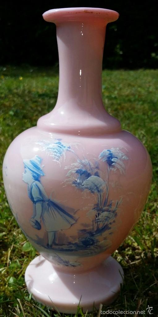 Antiguidades: BOTELLA ANTIGUA DE OPALINA TIPO MARY GREGORY LA INDUSTRIA DE GIJON?