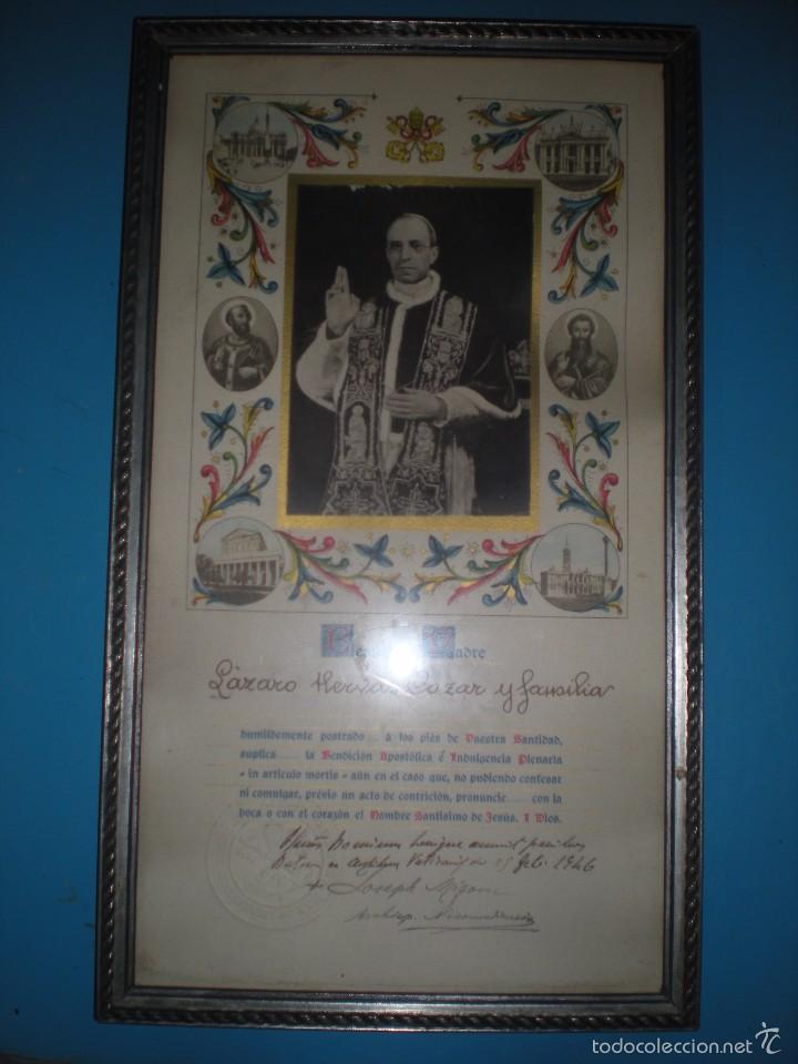 Antiques: BENDICION PAPAL PARA LAZARO HERVAS COZAR Y FAMILIA FIRMADA EN 1946