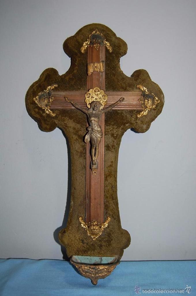 Antig&uuml;edades: BENDITERA ATERCIOPELADA DE 47 CM - Foto 1