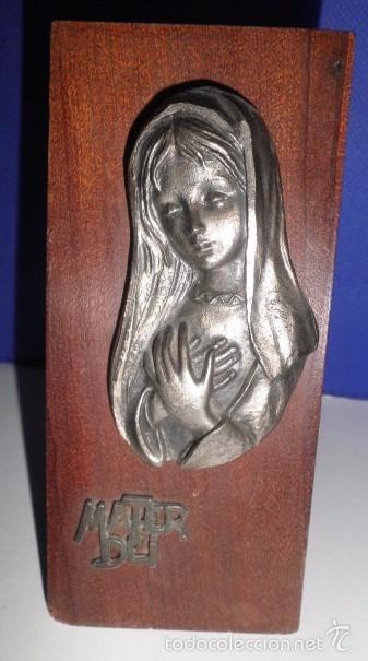 Antig&uuml;edades: Icono placa madera y metal de la Virgen - Foto 1