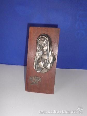 Antig&uuml;edades: Icono placa madera y metal de la Virgen - Foto 2