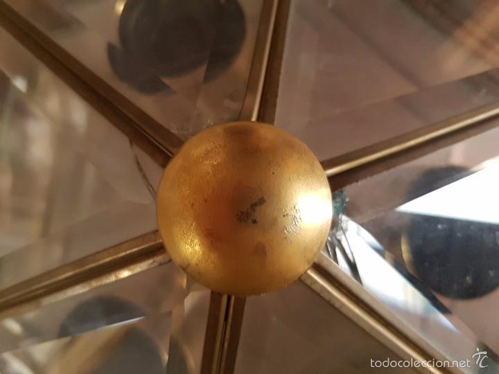 Antig&uuml;edades: LAMPARA D TECHO EXAGONAL EN MADERA Y CRISTAL - Foto 4