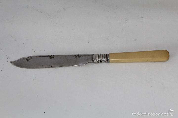 Antig&uuml;edades: cuchillo pescado plateado con mango de marff - Foto 1