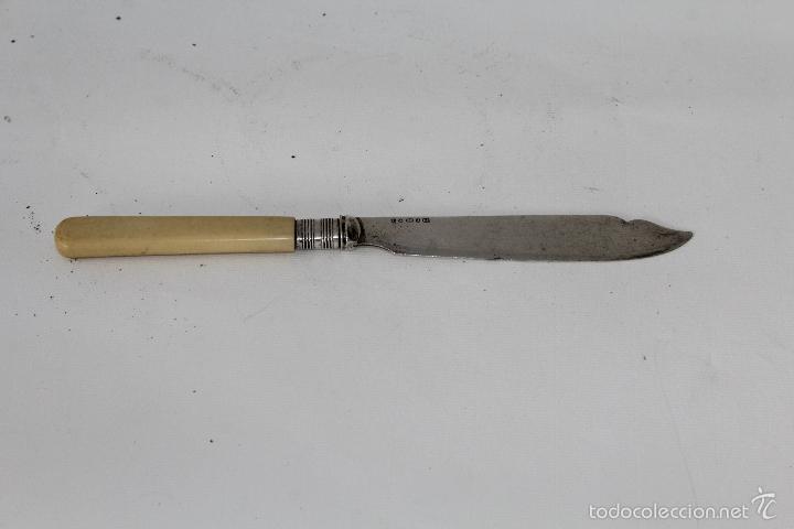 Antig&uuml;edades: cuchillo pescado plateado con mango de marff - Foto 4