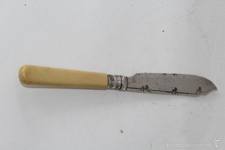 Antig&uuml;edades: cuchillo pescado plateado con mango de marff - Foto 6