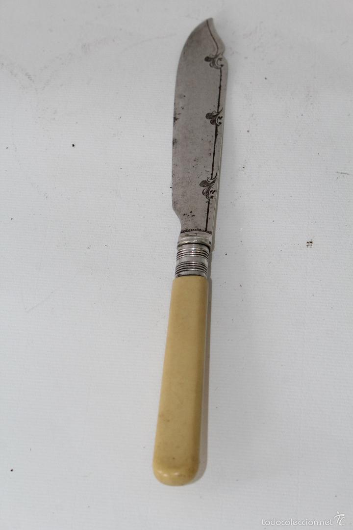 Antig&uuml;edades: cuchillo pescado plateado con mango de marff - Foto 7