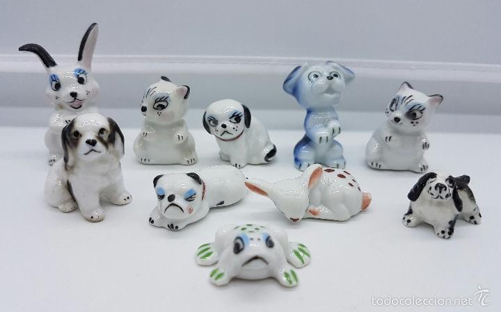 Antigüedades: Lote de animales en miniatura de porcelana Japonesa policromada a mano, años 50 . - Foto 3 - 58489053