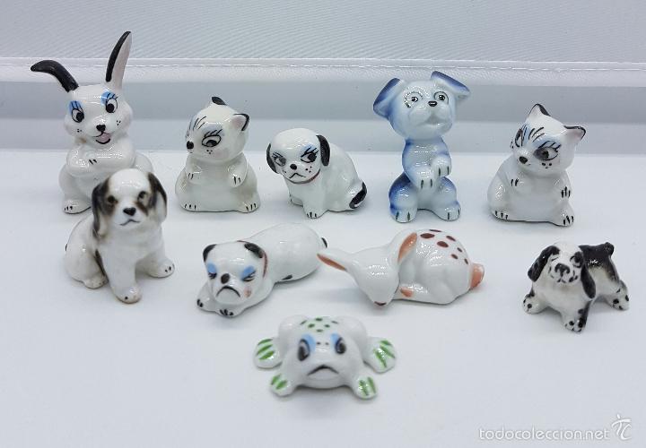 Antigüedades: Lote de animales en miniatura de porcelana Japonesa policromada a mano, años 50 . - Foto 4 - 58489053