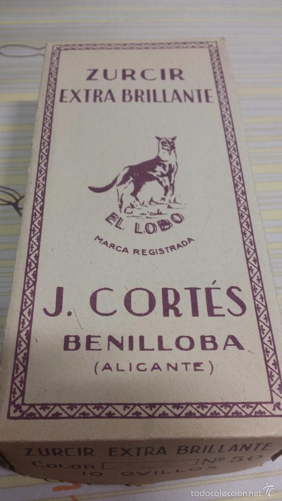 Antig&uuml;edades: antigua caja con  ovillos de hilo de zurcir j. cortes  benilloba(alicante) el lobo