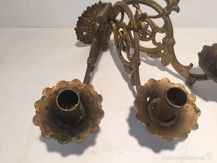 Antig&uuml;edades: CANDELABRO DE BRONCE DE PARET ANTIGUO. - Foto 4