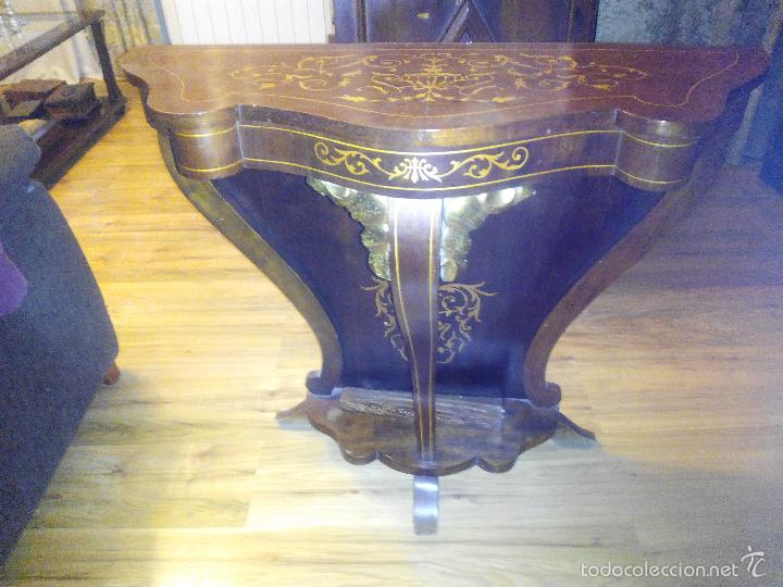 Antig&uuml;edades: Consola de nogal con marqueter&iacute;a - Foto 2