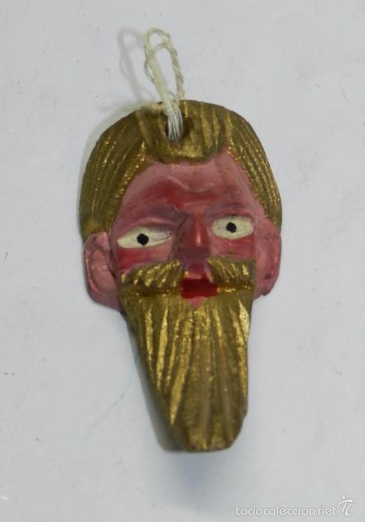 Antiques: PRECIOSA CARA REALIZADA EN MADERA Y PINTADA A MANO, MIDE 5,8 CMS.