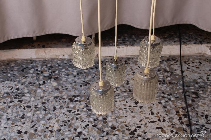 Antig&uuml;edades: lampara de techo con 4 tulipas de cristal - Foto 5