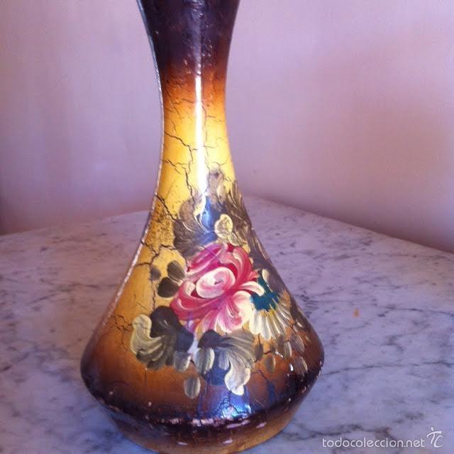 Antigüedades: Antiguo jarron florero ceramica pintado a mano, mediados siglo anterior - Foto 3 - 61332087