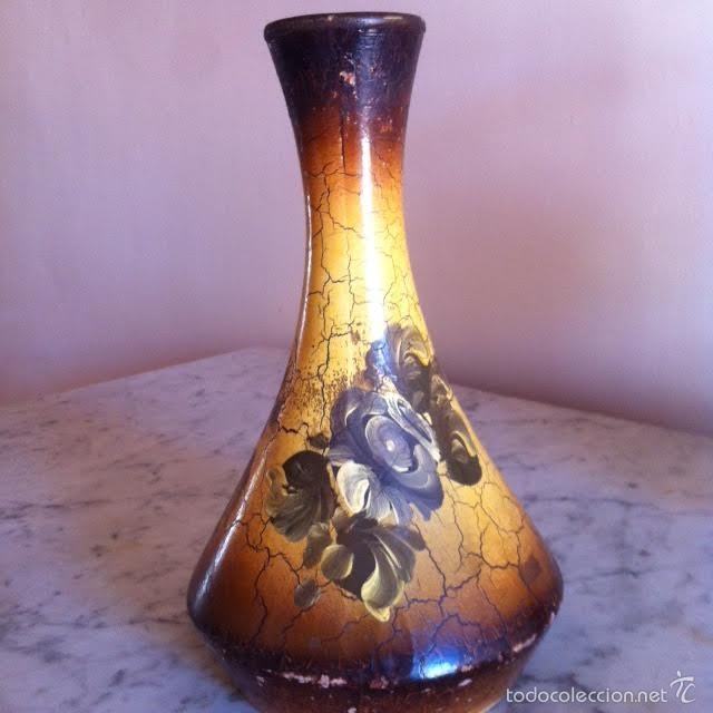 Antigüedades: Antiguo jarron florero ceramica pintado a mano, mediados siglo anterior - Foto 4 - 61332087
