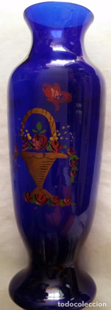 Oggetti Antichi: JARRON DE CRISTAL AZUL COBALTO VIOLETERO PP XX