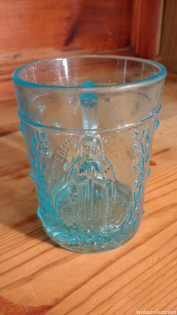 Antig&uuml;edades: Jarra azul LOURDES. 9 cm - Foto 1