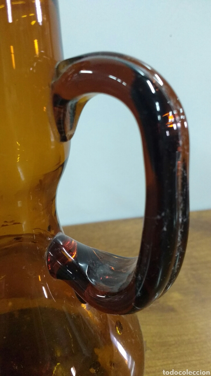 Antig&uuml;edades: Aceitera vidrio soplado marr&oacute;n. 15 cms. - Foto 2
