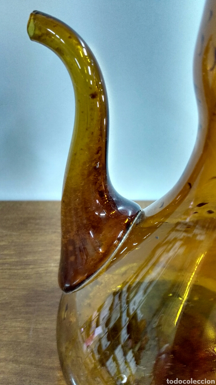 Antig&uuml;edades: Aceitera vidrio soplado marr&oacute;n. 15 cms. - Foto 3
