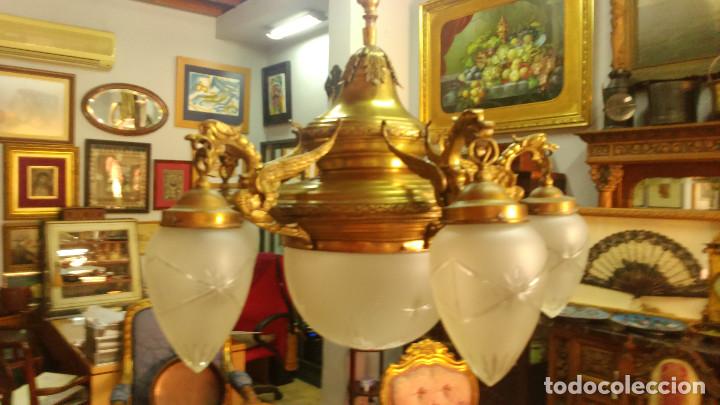 Antig&uuml;edades: L&aacute;mpara Bronce, plafon central cinco brazos - Foto 2