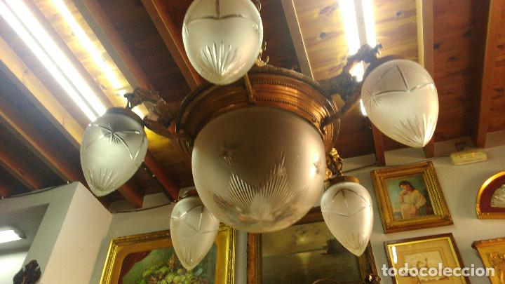 Antig&uuml;edades: L&aacute;mpara Bronce, plafon central cinco brazos - Foto 3