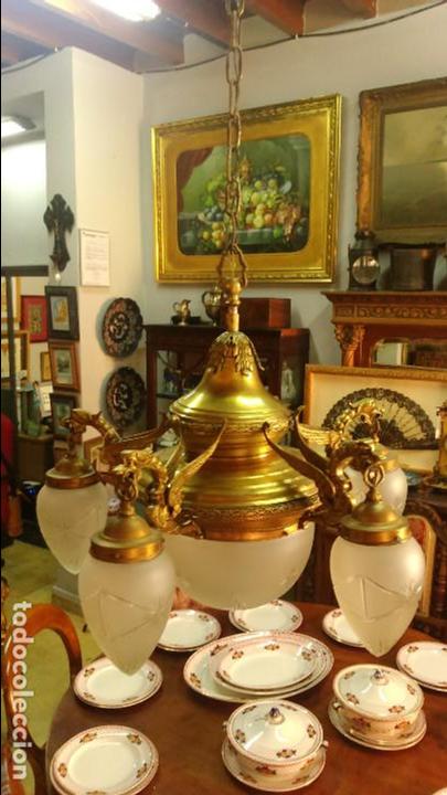 Antig&uuml;edades: L&aacute;mpara Bronce, plafon central cinco brazos - Foto 1