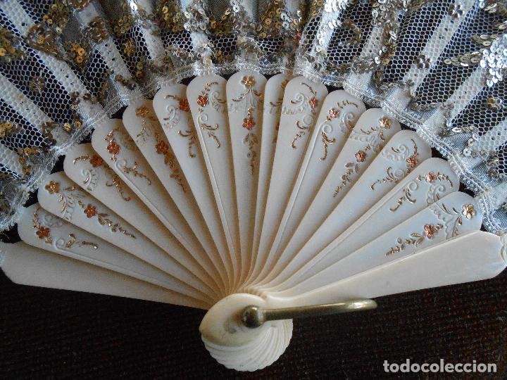 Antig&uuml;edades: ABANICO DE ENCAJE BORDADO Y PINTADO - Foto 9
