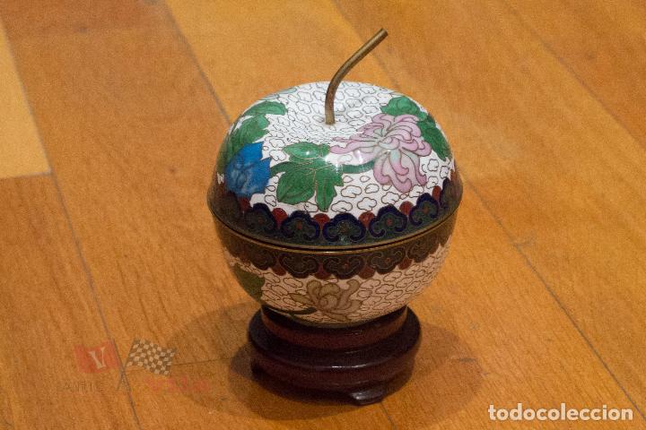 Antiquit&eacute;s: Cajita manzana - Cloison&eacute; con motivos florales