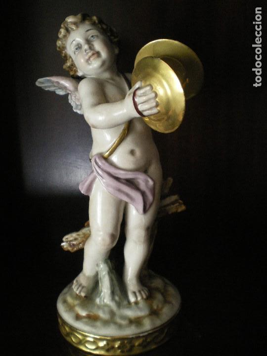 Antig&uuml;edades: ANGEL TOCANDO PLATILLOS. BASE DI&Aacute;METRO 11 cm. ALTO: 27 cm. MADE IN SPAIN