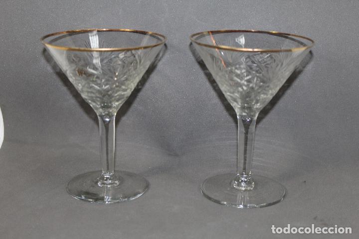Antig&uuml;edades: 2 copas en cristal tallado con ribetes en oro - Foto 7