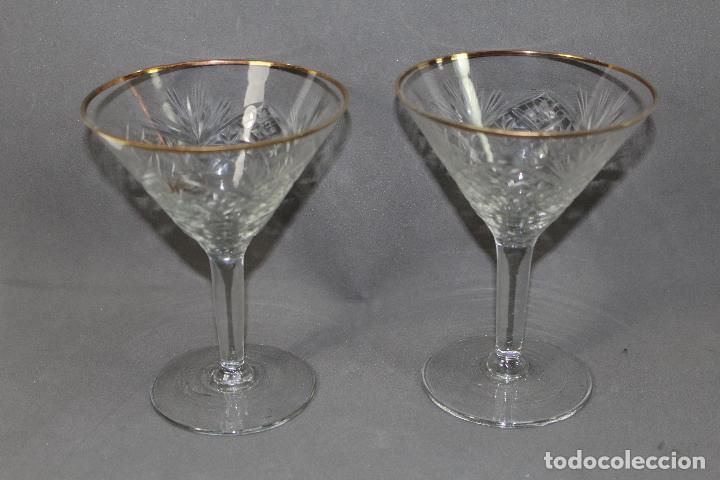 Antig&uuml;edades: 2 copas en cristal tallado con ribetes en oro - Foto 8
