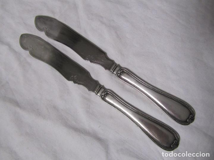 Antig&uuml;edades: 2 antiguos cuchillos de postre de plata con contrastes - Foto 7