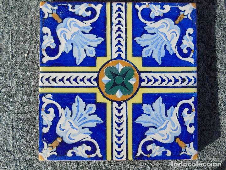 Antig&uuml;edades: ANTIGUO AZULEJO, CUADRICULA CON FLOR&Oacute;N - Foto 1