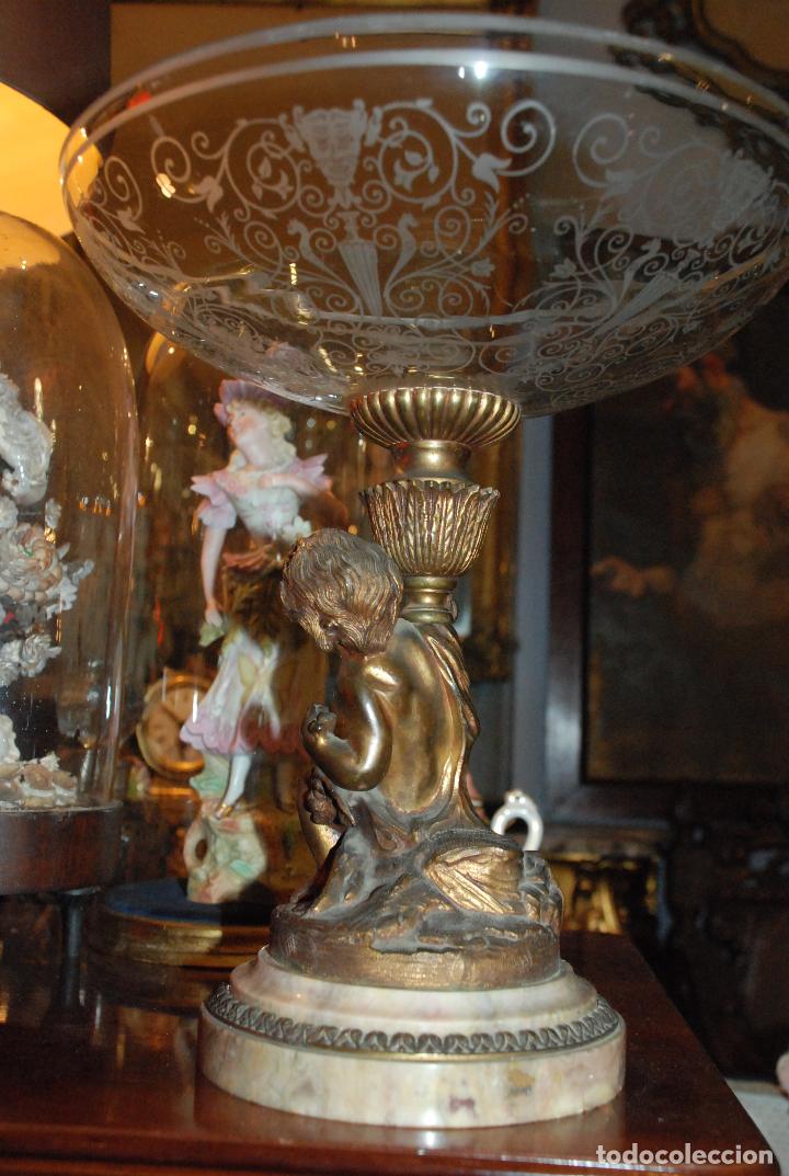 Antig&uuml;edades: ESPECTACULAR CENTRO DE MESA CON FIGURA DE BRONCE Y CRISTAL - Foto 10