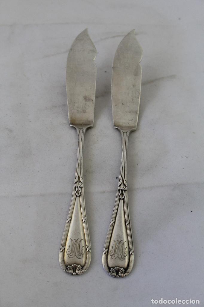 Antig&uuml;edades: 2 cuchillos pescado en alpaca plateada - Foto 1