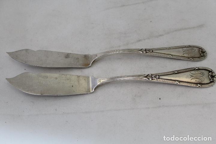 Antig&uuml;edades: 2 cuchillos pescado en alpaca plateada - Foto 3