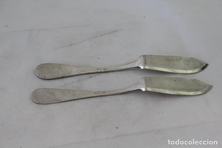 Antig&uuml;edades: 2 cuchillos pescado en alpaca plateada - Foto 4
