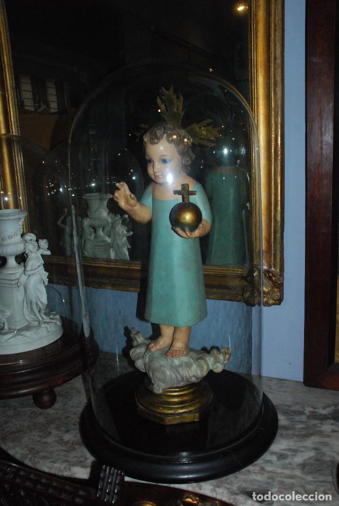 Antig&uuml;edades: ANTIGUO FANAL DE CRISTAL CON BASE DE MADERA - Foto 1