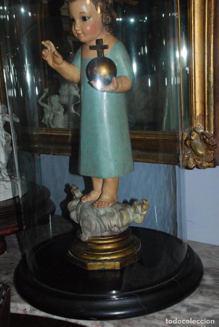 Antig&uuml;edades: ANTIGUO FANAL DE CRISTAL CON BASE DE MADERA - Foto 3