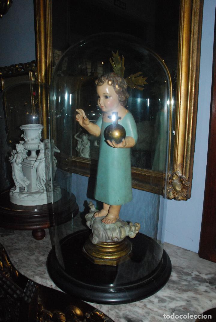 Antig&uuml;edades: ANTIGUO FANAL DE CRISTAL CON BASE DE MADERA - Foto 5