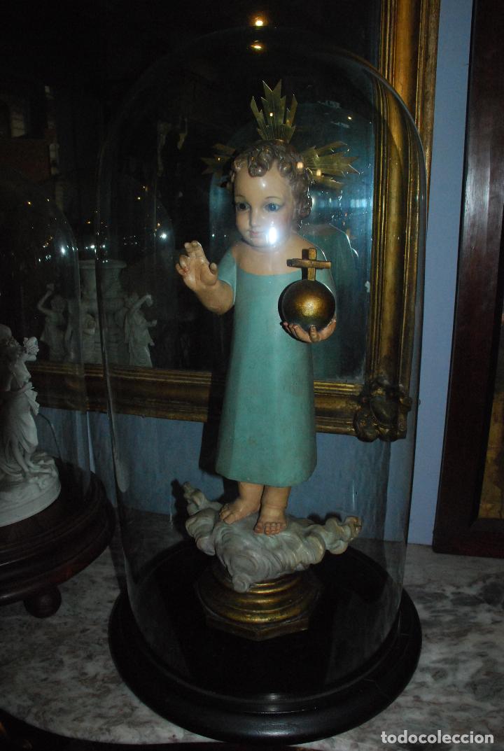 Antig&uuml;edades: ANTIGUO FANAL DE CRISTAL CON BASE DE MADERA - Foto 6