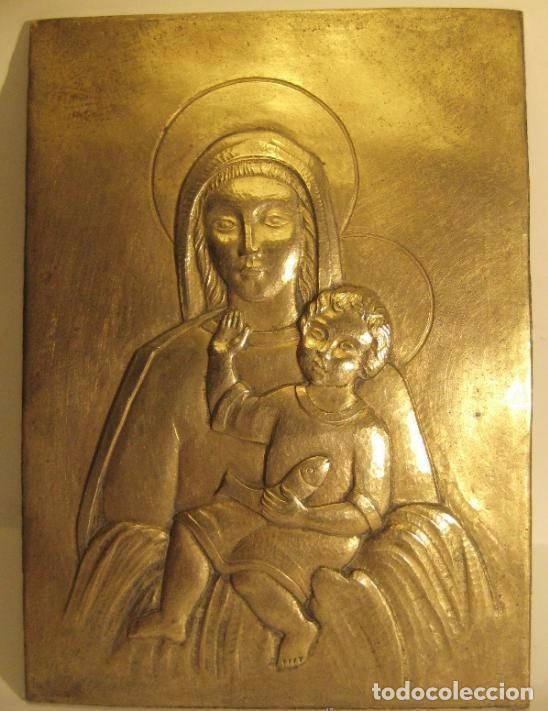 Antig&uuml;edades: PLACA DE LA VIRGEN CON EL NI&Ntilde;O EN BRONCE - Foto 1