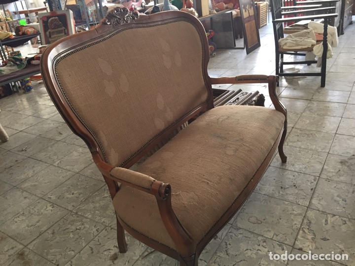 Antig&uuml;edades: Tresillo - Sofa estilo isabelino, 121cm de largo - Foto 2