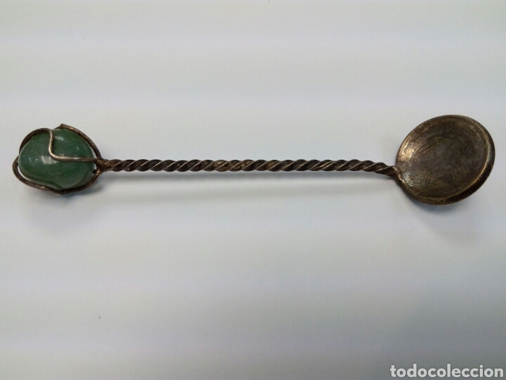 Antig&uuml;edades: CUCHARA DE PLATA CON JADE Y MONEDA - Foto 5