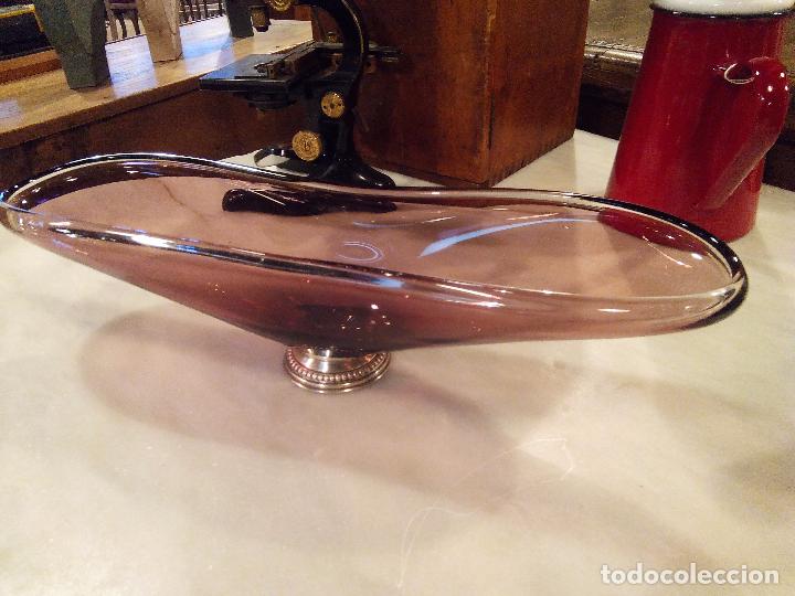 Antig&uuml;edades: CENTRO CRISTAL DE MURANO Y BASE DE PLATA PUNZONADA - Foto 3