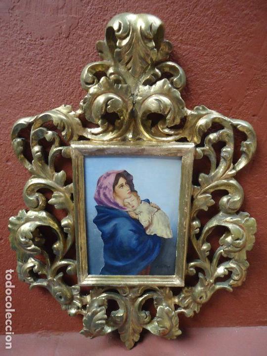 Antig&uuml;edades: ANTIGUA CORNUCOPIA DE MADERA PAN DE ORO CON CUADRO PINTADO EN TABLA - Foto 2