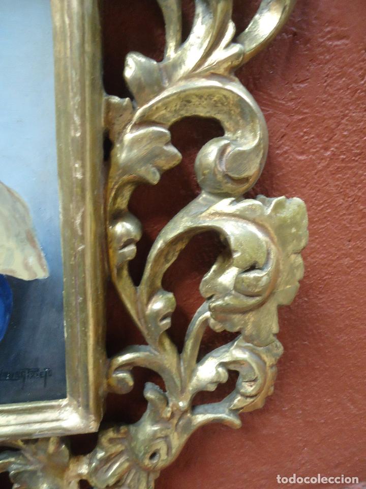Antig&uuml;edades: ANTIGUA CORNUCOPIA DE MADERA PAN DE ORO CON CUADRO PINTADO EN TABLA - Foto 7