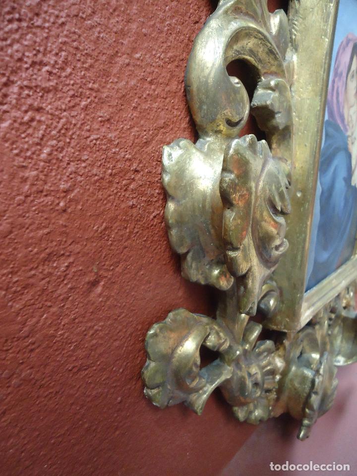 Antig&uuml;edades: ANTIGUA CORNUCOPIA DE MADERA PAN DE ORO CON CUADRO PINTADO EN TABLA - Foto 8