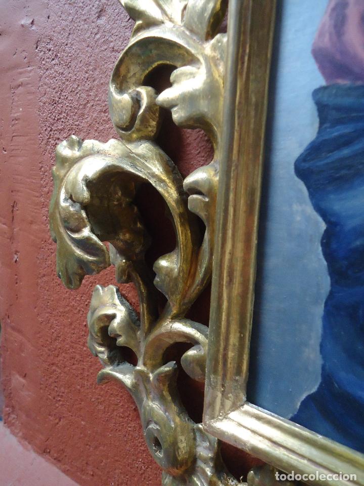 Antig&uuml;edades: ANTIGUA CORNUCOPIA DE MADERA PAN DE ORO CON CUADRO PINTADO EN TABLA - Foto 9